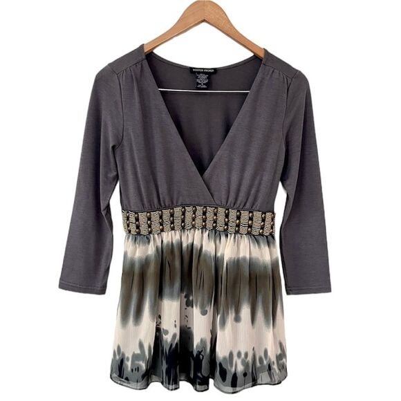 Boston Proper Y2K V-neck Embellished Beaded Top Empire Waist Stretch S - Picture 1 of 11